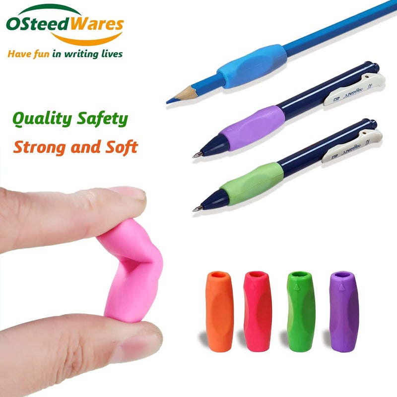OSteed Ergonomic Pencil Grips Silicone 8 Pcs for Kids and Adults Handwriting, Gel Pen Grips with 3 Concaves, 1 Pack 4 Colors - Image 3